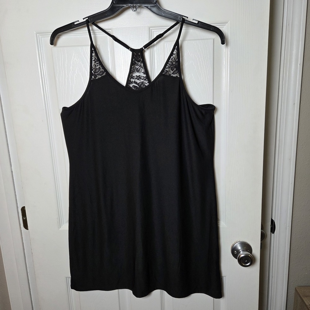 Gilligan & O'Malley sz L black Nightie Nightgown Halter Lace Slip Dress